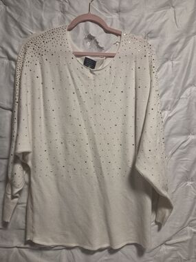 ✨ Berkley Jensen Embellished Ivory Sweater | Gold Studded Women's Sz L